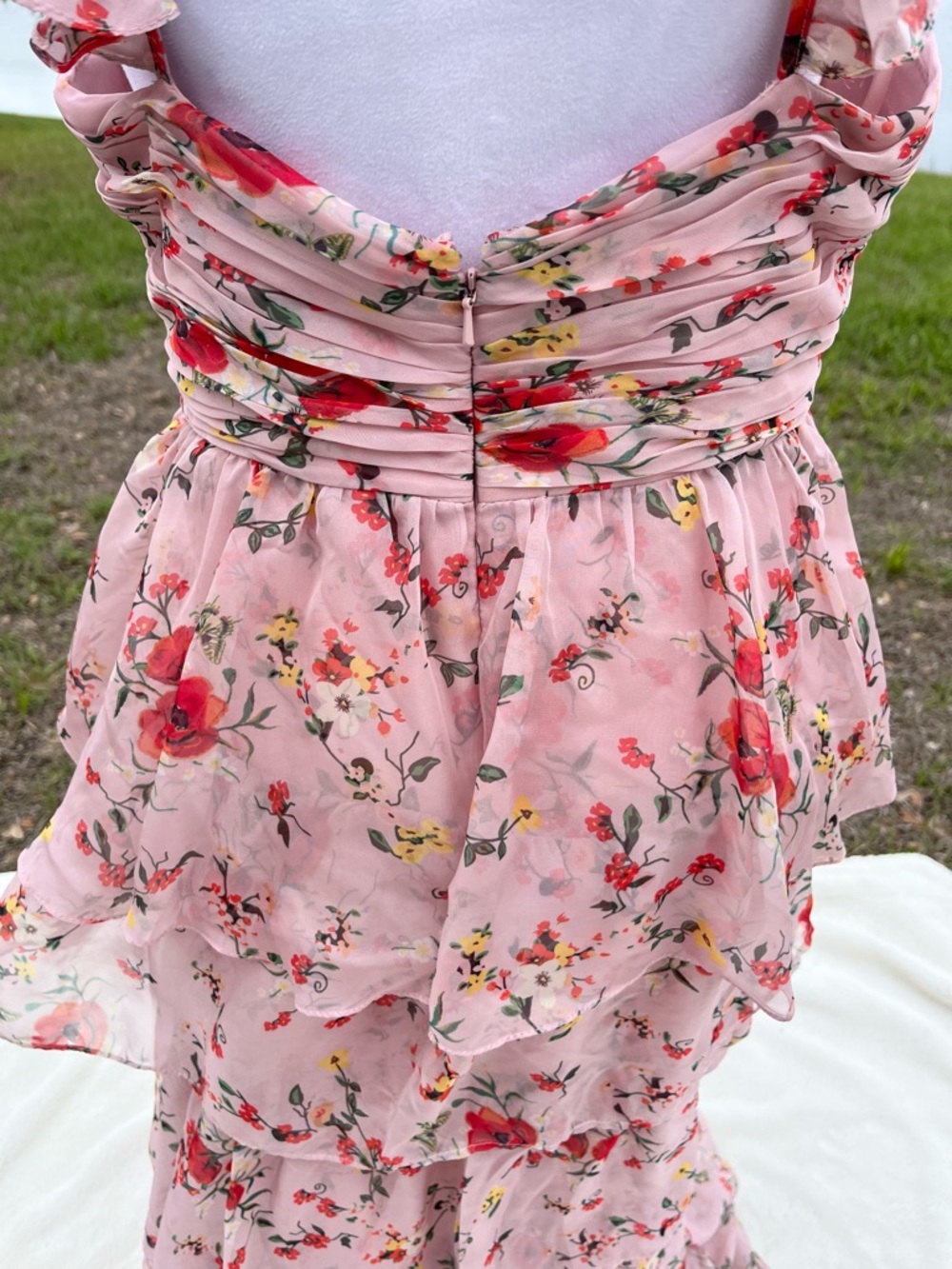Like New Ieena for MacDuggal Pink Floral Sleeveless Tiered Tank Dress Size 8 - Picture 9 of 16